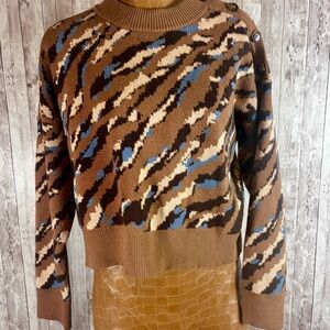 Cider Camouflage Striped Button Knit Sweater